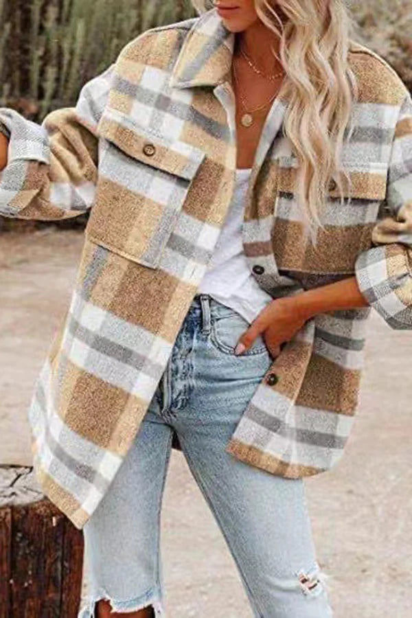Drune | Karierte Jacke mit Taschen für Frauen