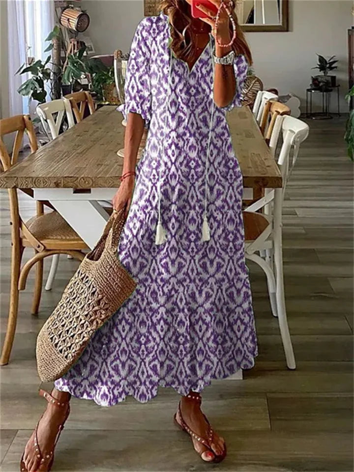Drune | Elegante Maxikleid mit V-Ausschnitt und Blumenmuster
