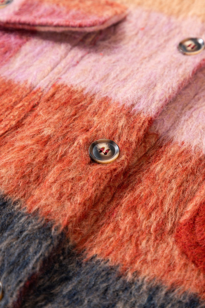Drune | Geräumige Karierte Orange Freizeitjacke mit Pattentaschen und Knöpfen