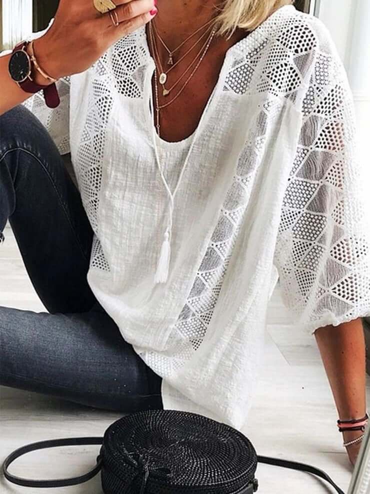 Drune | Bohème Chic U Ausschnitt Spitzenbluse