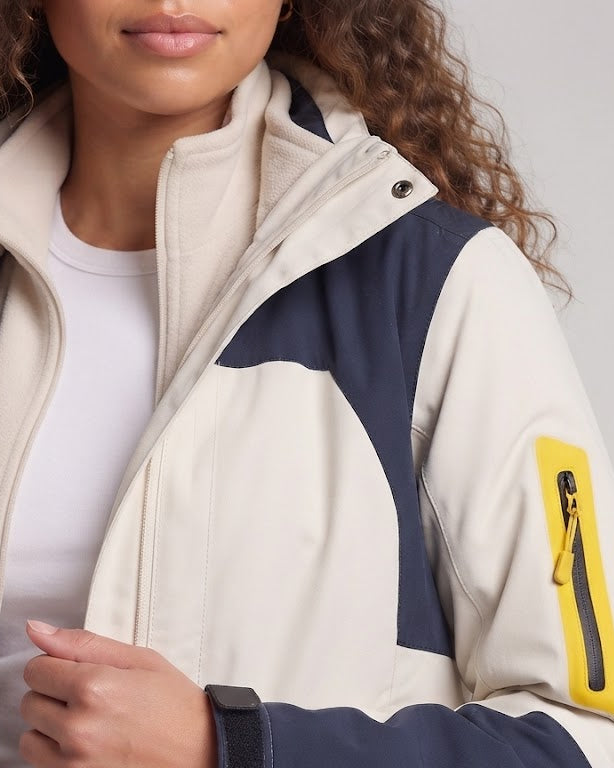 Damen Zweiteilige Outdoorjacke mit abnehmbarer Fleece‑Innenjacke, wind- und wasserabweisender Softshell‑Hülle und Kapuze Drune