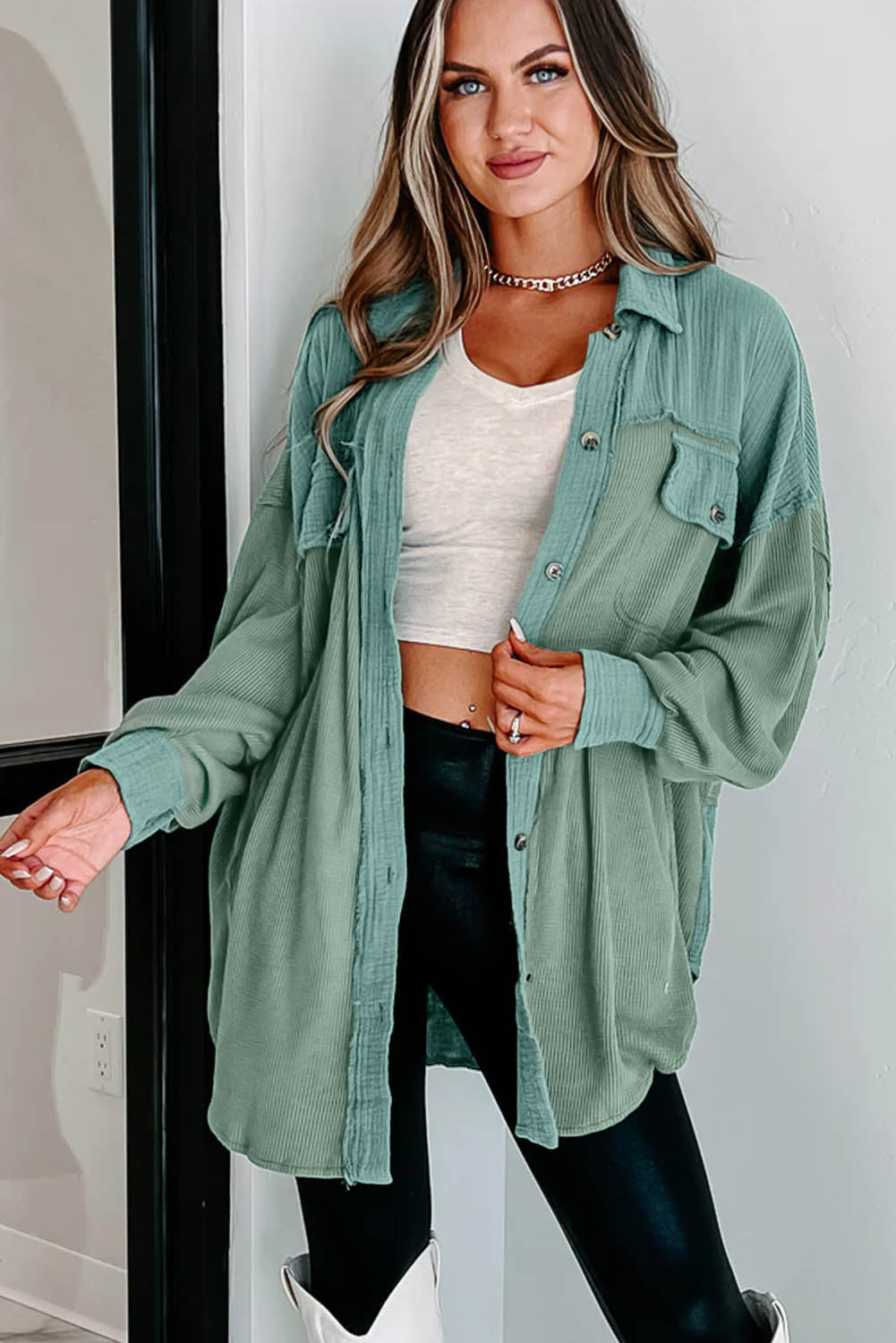 Drune | Langes Hemd Aus Cord Baumwolle und Polyester Lässiger Stil