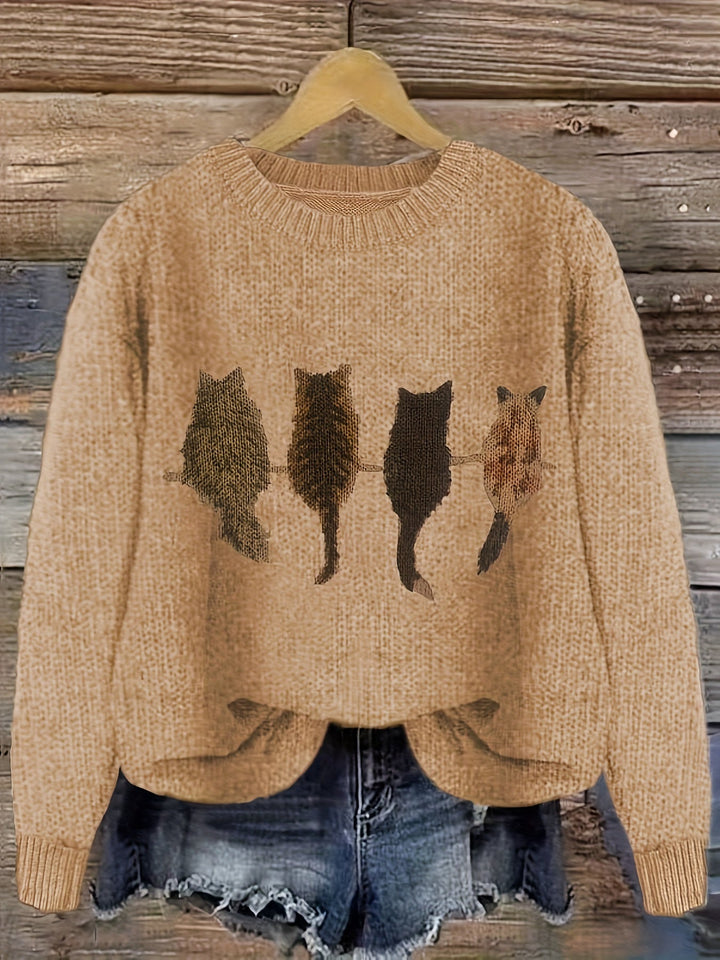 Drune | Strickpullover mit Katzendesign Acrylmischung Komfortabel und Stilvoll