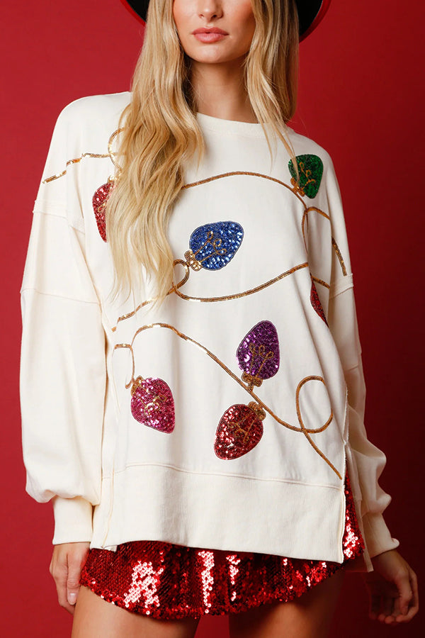 Drune | Weihnachtslichter Pailletten Schlitz Pullover Sweatshirt