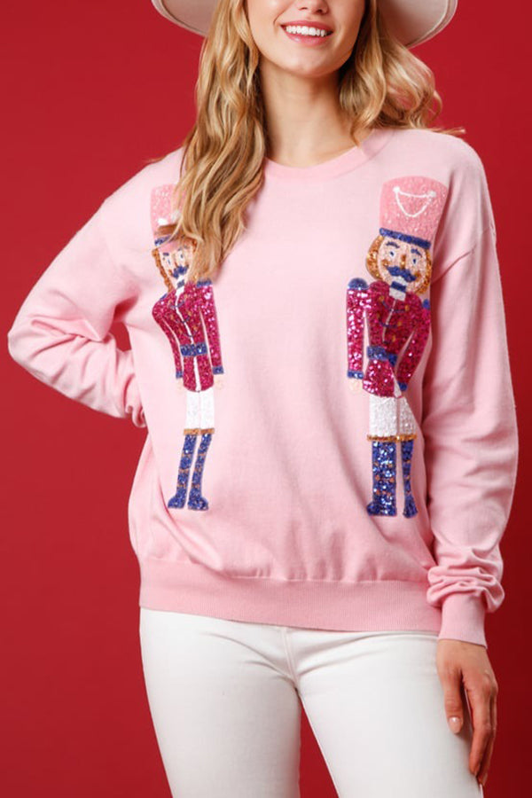 Drune | Weihnachtswächter Pailletten Rundhals Lässiger Lockere Sweatshirt