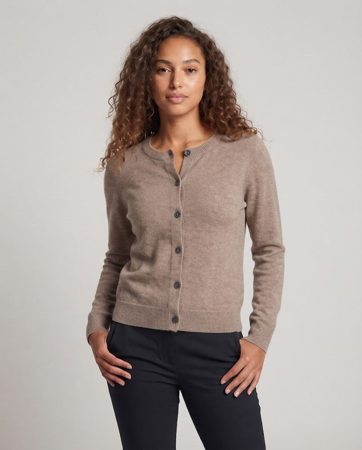 Damen Feinstrick-Cardigan mit sichtbarer Knopfleiste, Rundhalsausschnitt und weichem Fall Drune