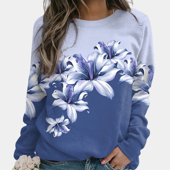 Drune | Sweatshirt Weiches Atmungsaktives Material Bequeme Passform Floral Print Lange Ärmel