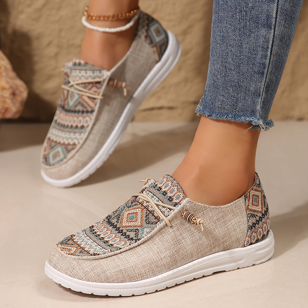 Emily Ethnischer Stil Bedruckte Leinenschuhe für Frauen Drune
