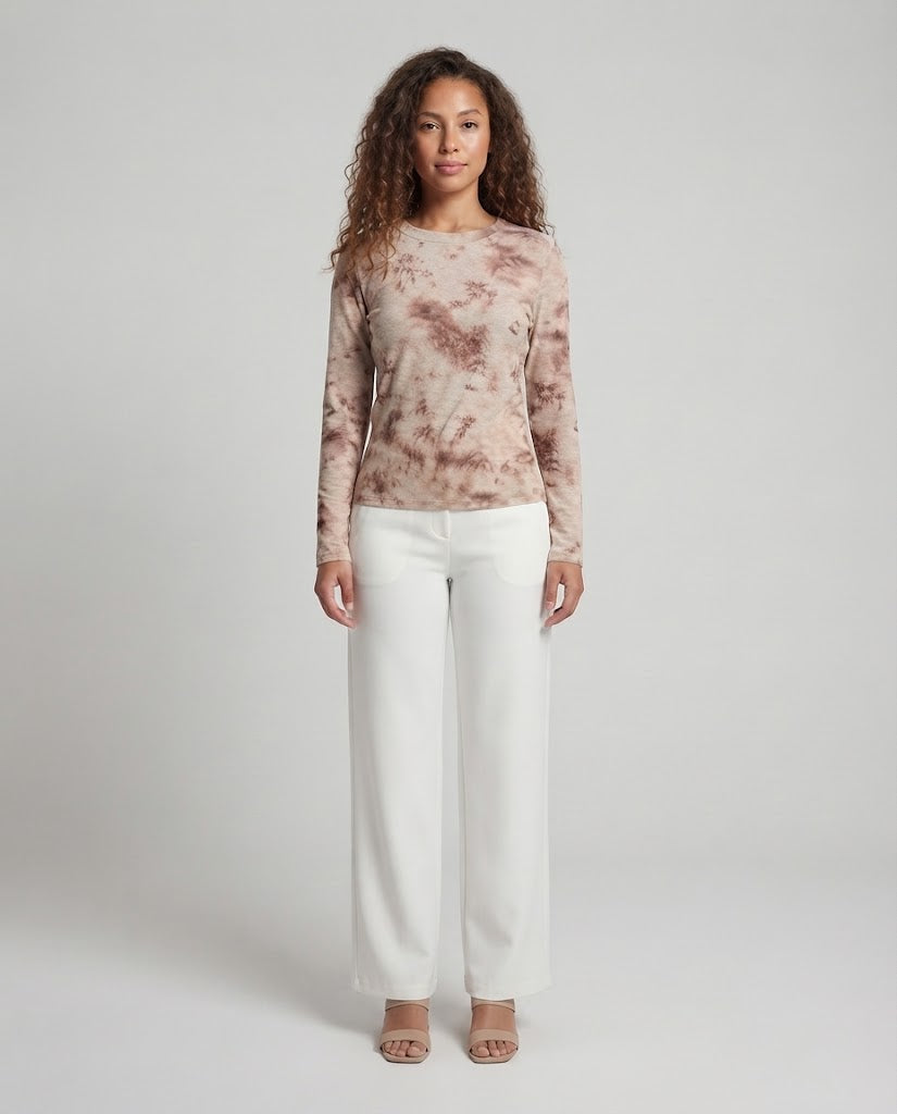 Damen Feines Langarmshirt mit zartem Allover-Print und Rundhalsausschnitt Drune