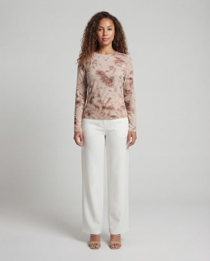 Damen Feines Langarmshirt mit zartem Allover-Print und Rundhalsausschnitt Drune