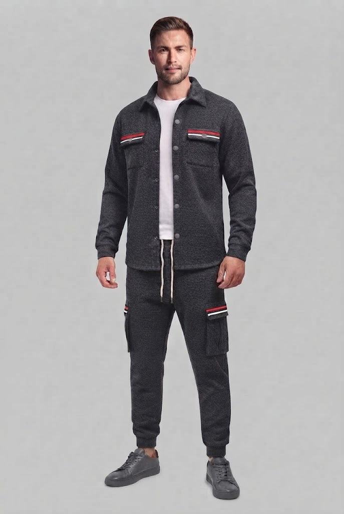 Herren-Cargo-Jogginganzug mit Overshirt, Kordelzug und kontrastierenden Klappentaschen Drune