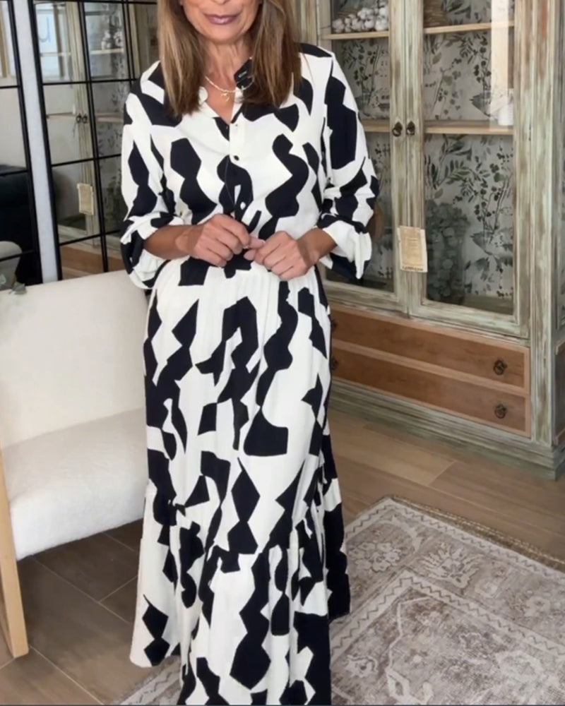 Drune | Bedrucktes Lässiges Maxikleid mit Langen Ärmeln
