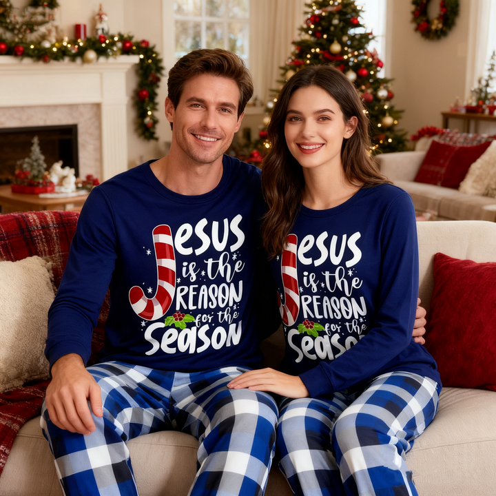Drune | Paar Weihnachts Matching Pyjamas Mit Jesus Textdruck