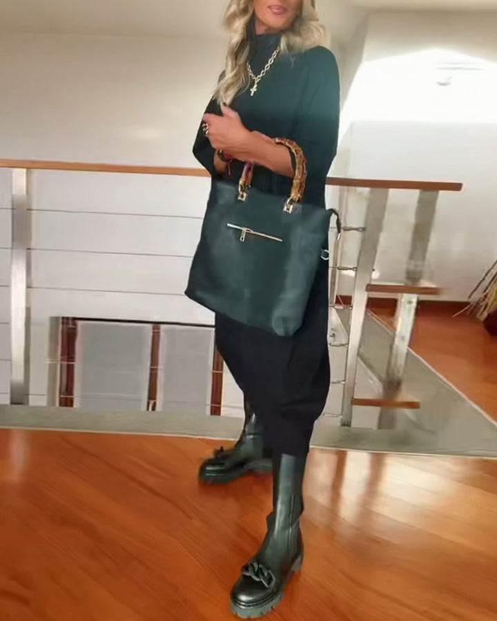 Drune | Einfarbiges Lockeres Freizeitkleid mit Hohem Kragen