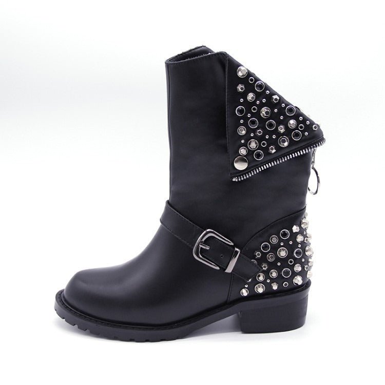 Drune | Bikerstiefel Für Damen Mit Schnalle - Silberne Nieten