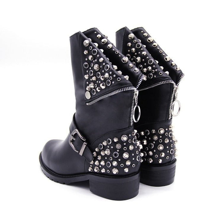 Drune | Bikerstiefel Für Damen Mit Schnalle - Silberne Nieten