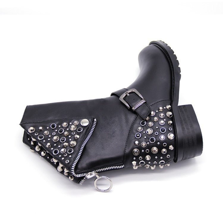 Drune | Bikerstiefel Für Damen Mit Schnalle - Silberne Nieten