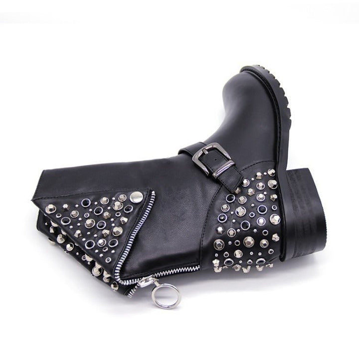 Drune | Bikerstiefel Für Damen Mit Schnalle - Silberne Nieten