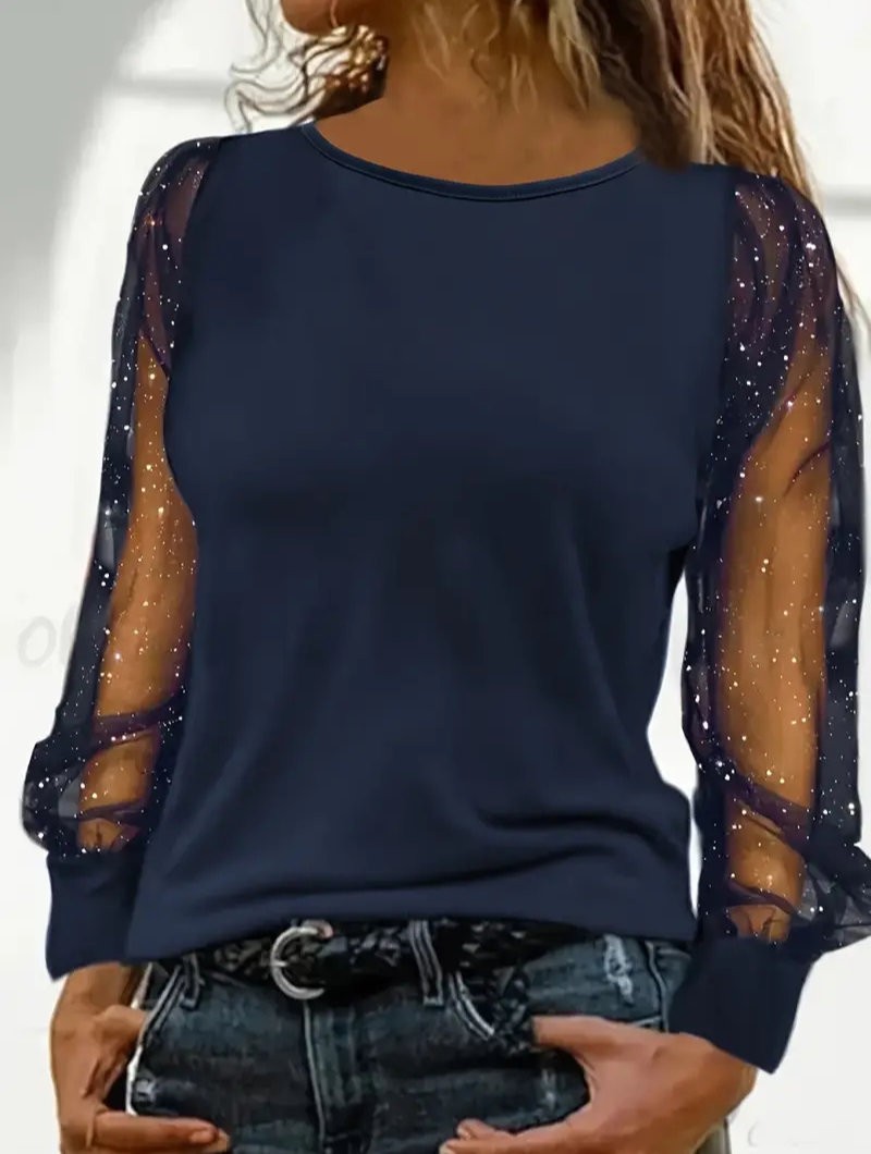 Drune | Damen Glitzer Oberteile Schwarze Top