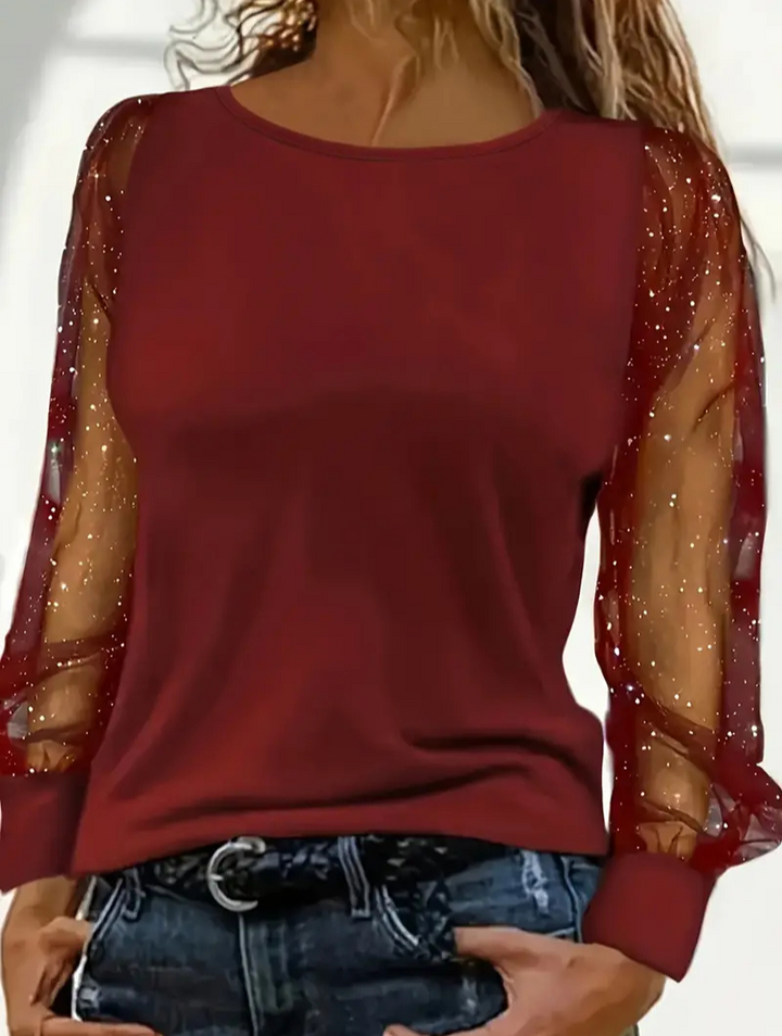 Drune | Damen Glitzer Oberteile Schwarze Top