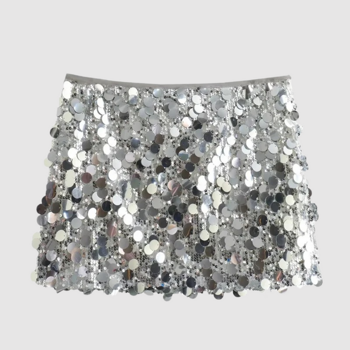 Drune | Damen Pailletten Rock Silber Kurz