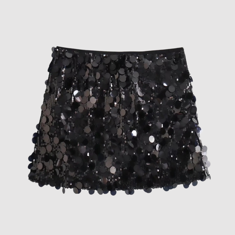 Drune | Damen Pailletten Rock Silber Kurz