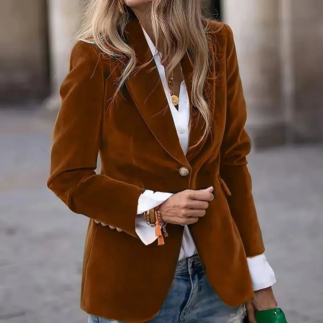 Drune | Damen Samt Blazer Goldene Knopfdetails