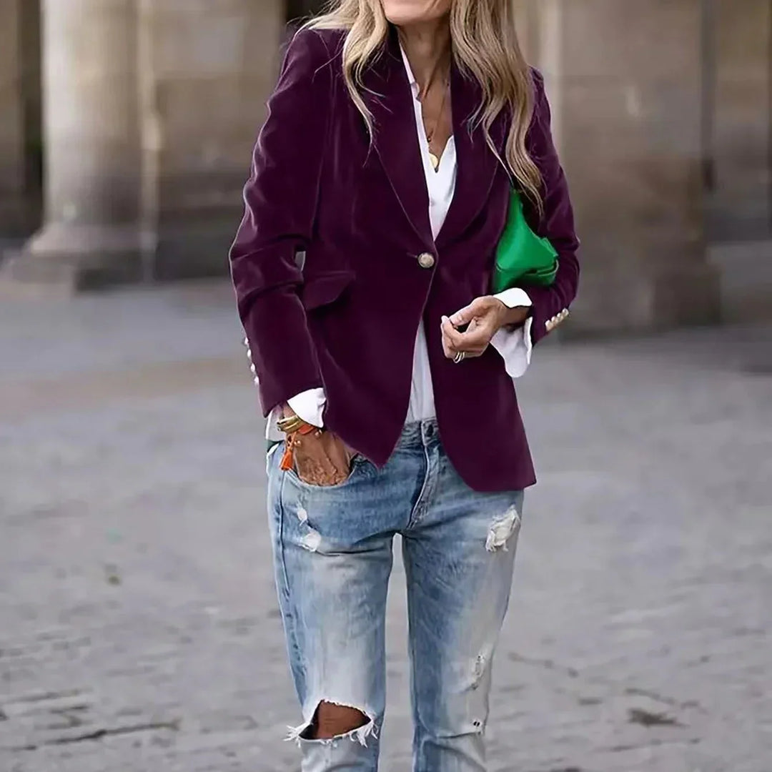 Drune | Damen Samt Blazer Goldene Knopfdetails