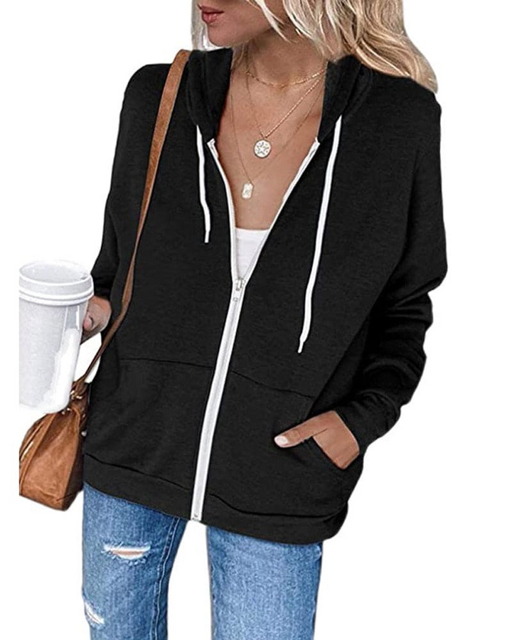 Drune | Damen Schwarzer Zip-Kapuzenpulli