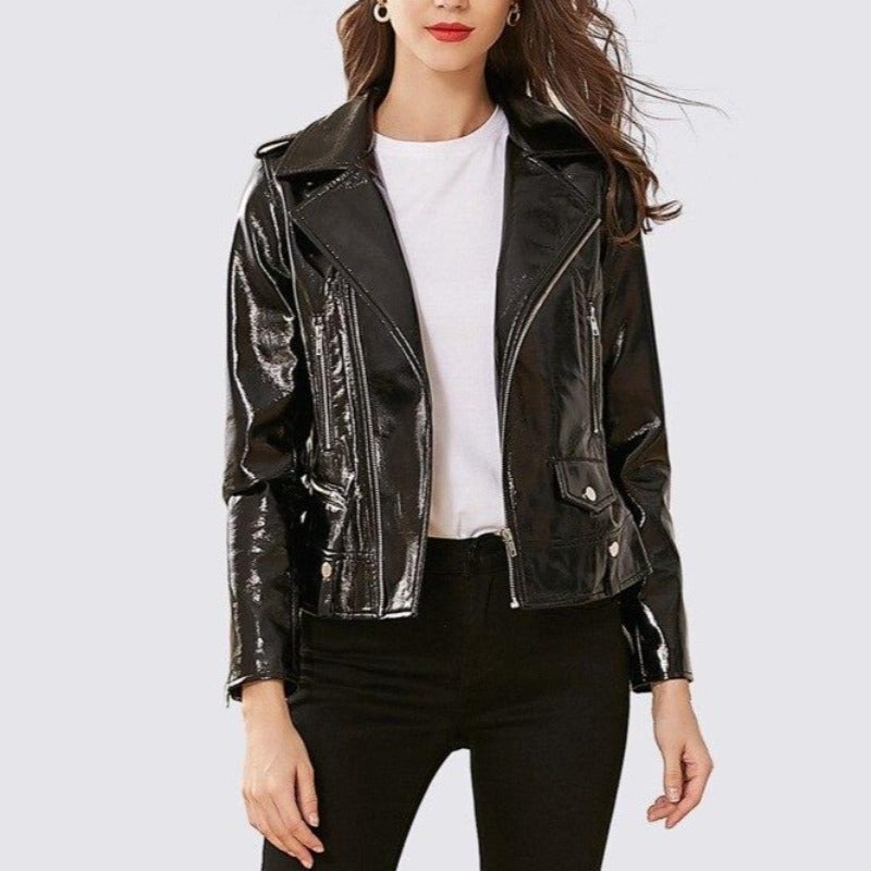 Drune | Damen Lederjacke aus glänzendem Material