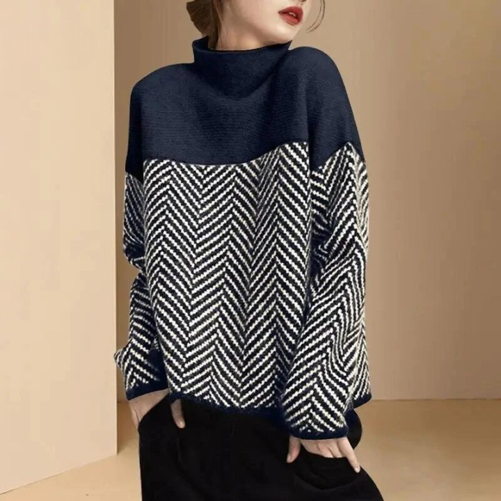 Drune | Damen Rollkragenpullover mit Zweifarbdesign