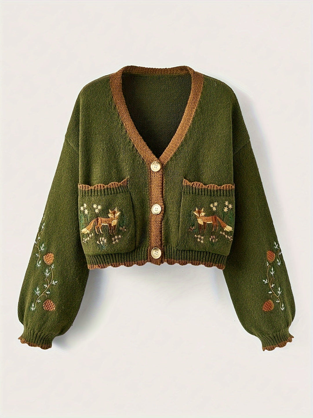 Drune | warmer bestickter Wolle Strickcardigan für Damen - Perfekt für den Alltag