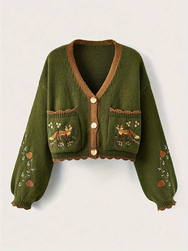 Drune | warmer bestickter Wolle Strickcardigan für Damen - Perfekt für den Alltag