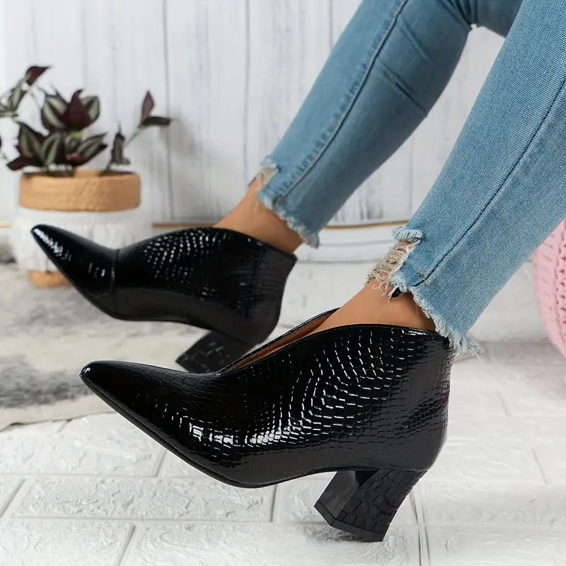 Drune | Glänzende Croco Print Stiefeletten