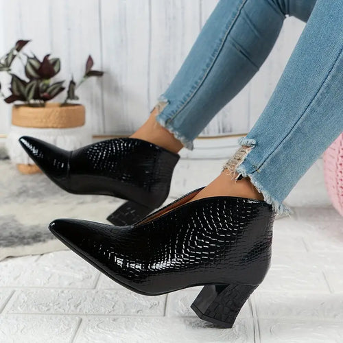 Drune | Glänzende Croco Print Stiefeletten