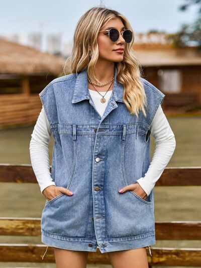 Drune - knöpfbare, geknöpfte ärmellose Denim-Jacke