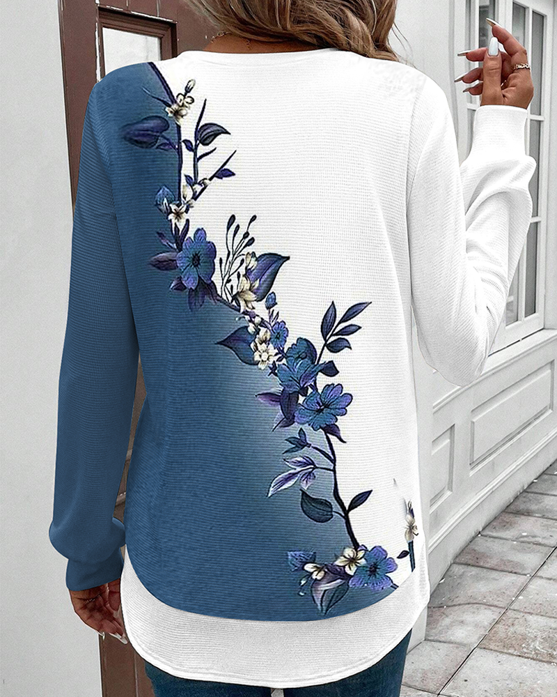 Drune | Rundhalsausschnitt Colorblock Blumenmuster