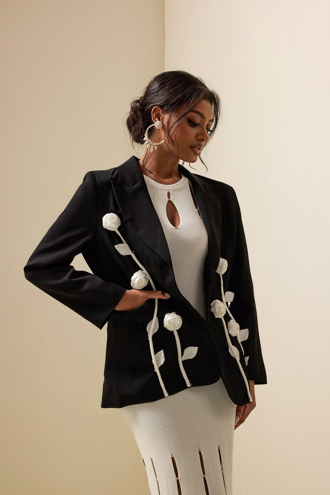 Drune | Floral contrast long-sleeved blazer jacket