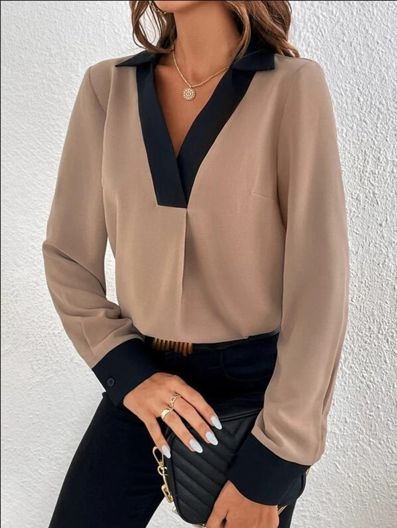 Drune Damen-Shirt mit V-Kragen und Kontrastfarben