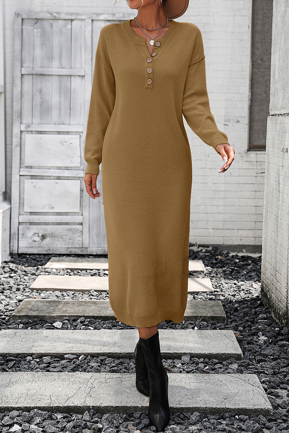 Drune | Schicker Herbst Sweatkleid mit Knopfdetail für Frauen
