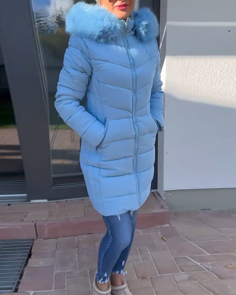 Drune | Lässige Einfarbige Wattierte Jacke mit Reißverschluss und Tasche