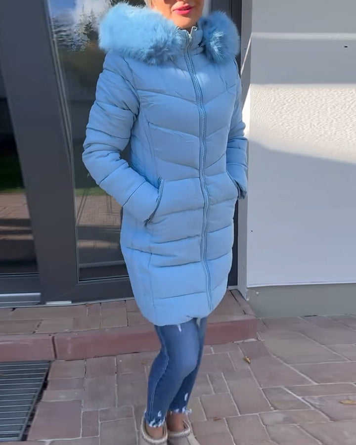 Drune | Lässige Einfarbige Wattierte Jacke mit Reißverschluss und Tasche