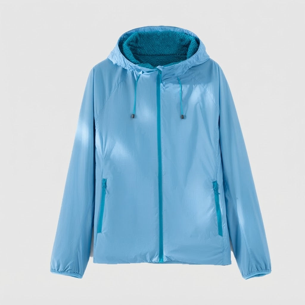 Damen leichte Kapuzenjacke mit Teddyfutter, windabweisender Shell und Reißverschlusstaschen Drune