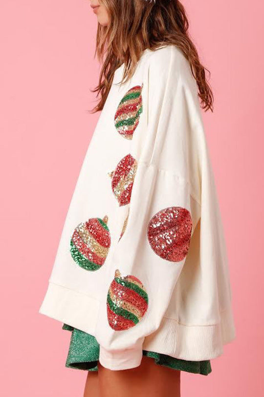 Drune | Weihnachts-Ei Pailletten Lässiger Langarm Sweatshirt