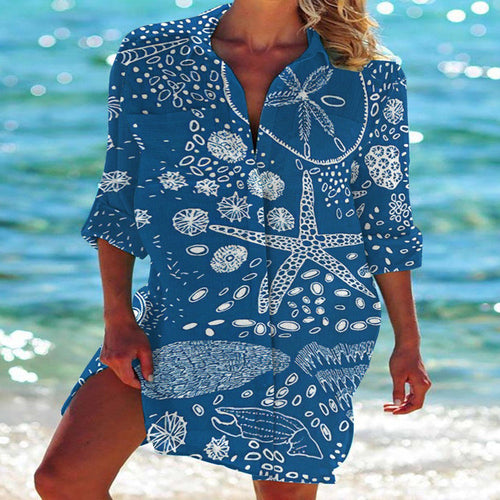 Drune | Bikini Jacke Shirt Badeanzug Strickjacke Damenbekleidung Druck Urlaub Strandshirt