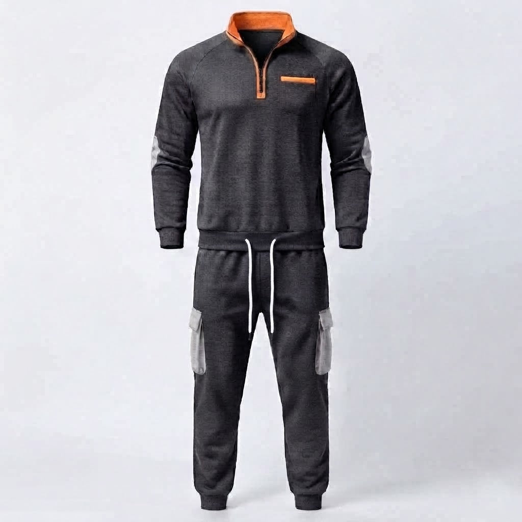 Herren Cargo Jogger Set mit Halb-Zip Sweatshirt, elastischem Taillenband und Klappentaschen Drune