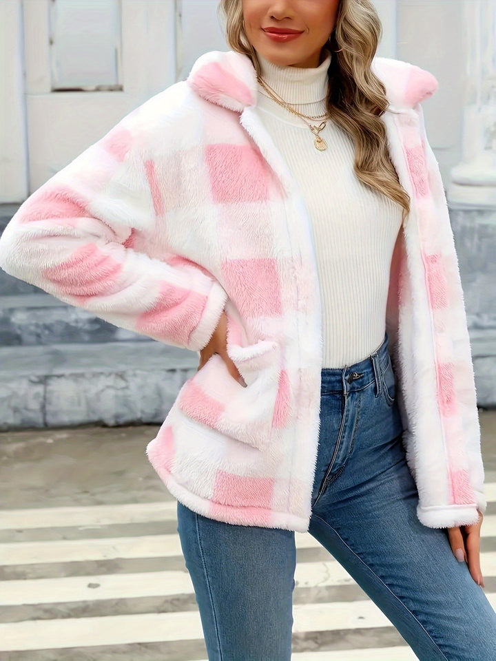 Drune | Gitter Teddyjacke mit Knöpfen und Taschen Polyester Warm und Stilvoll