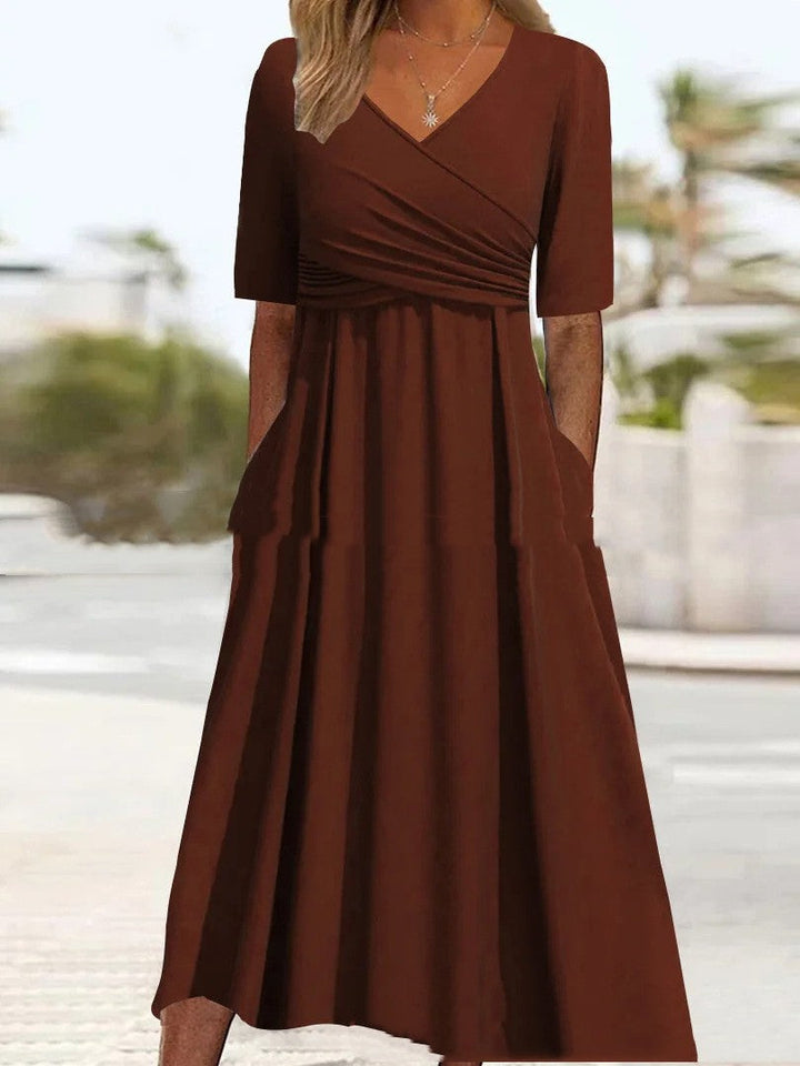 Drune | Blaues, Schlichtes Midikleid Mit V-ausschnitt