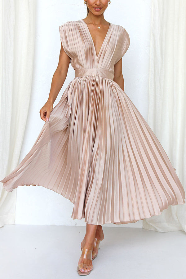 Drune | Hallo Schöne Satin Plissee Midi Kleid