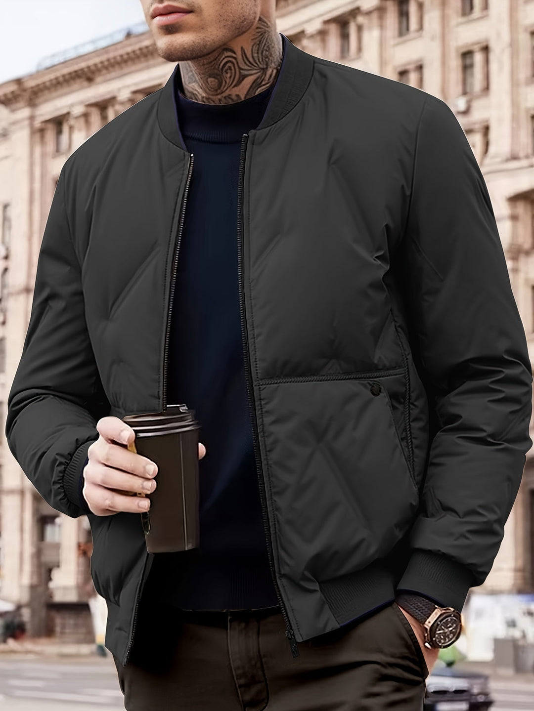 Drune | Baseballkragen Zip einfarbige Polarjacke mit Taschen Winterjacke für Männer - Perfekt für Aktivitäten im Freien